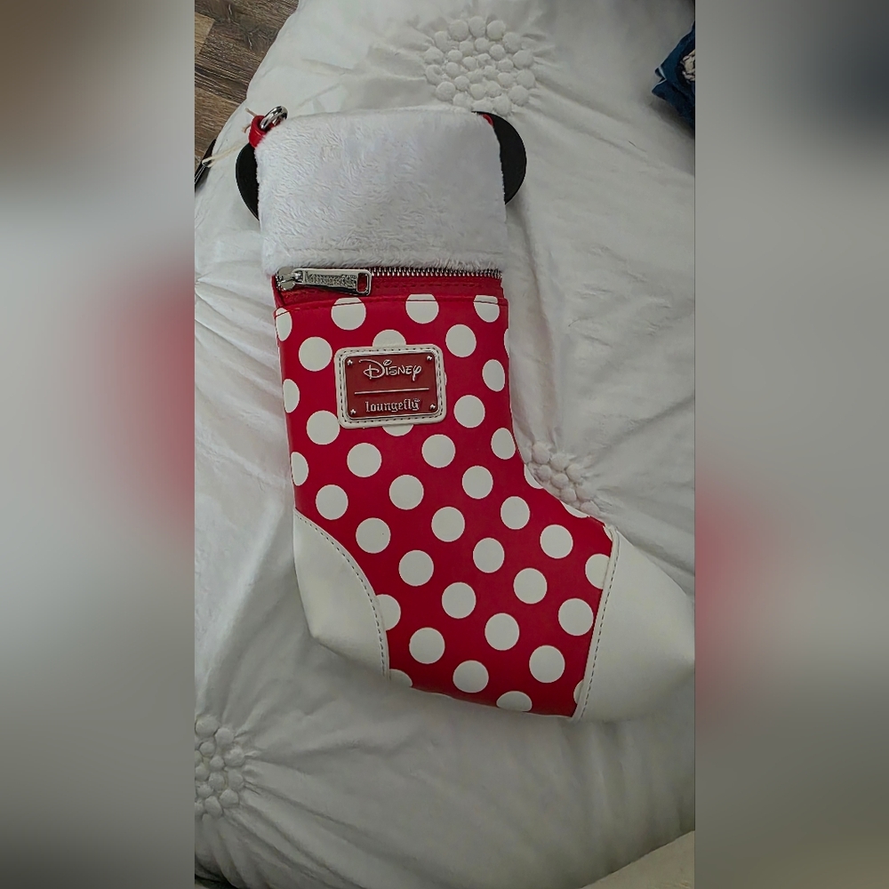 Loungefly Disney Minnie Mouse Red and White Polka Dot Holiday Stocking Bag